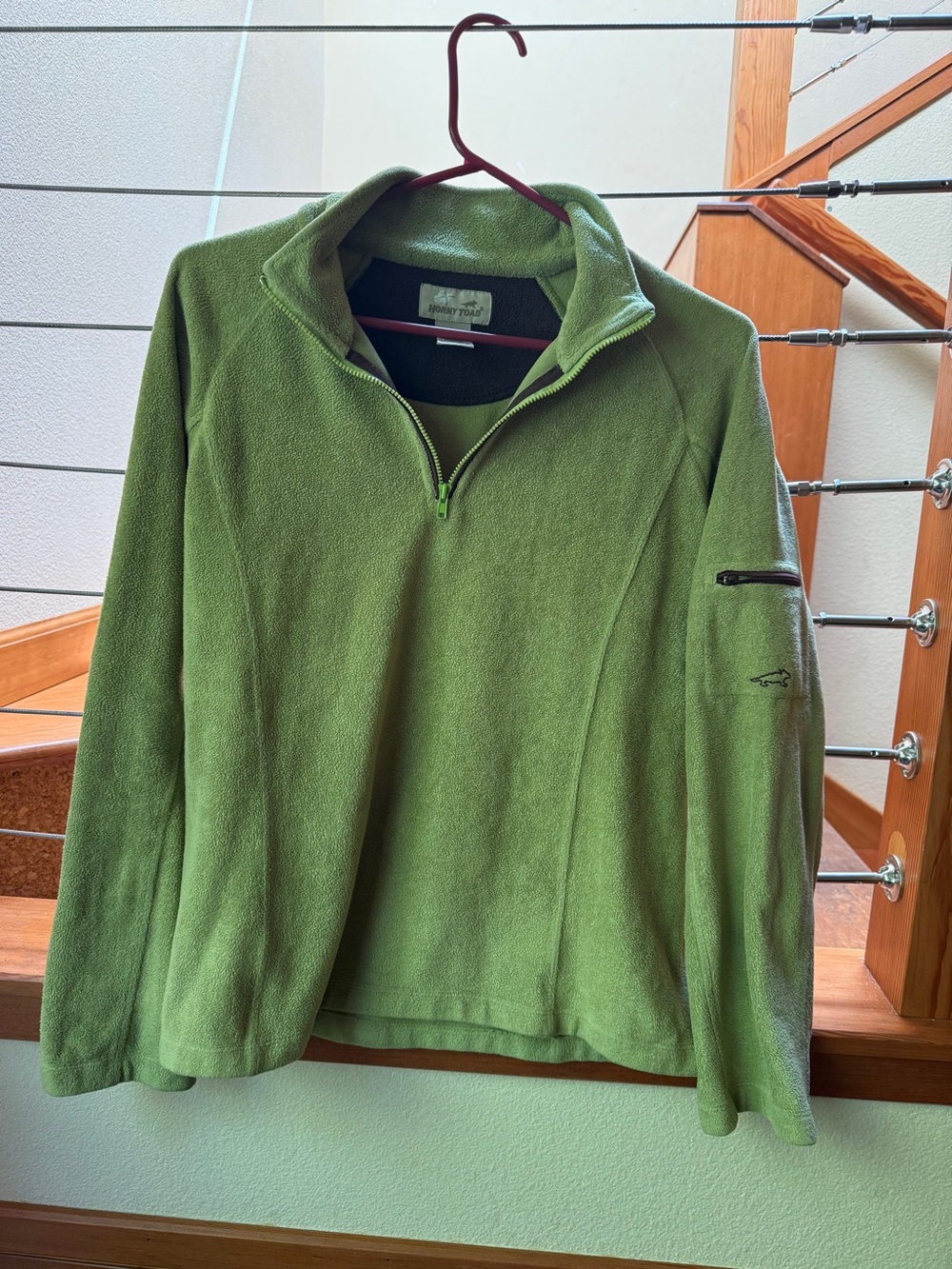 Horny Toad Green Zip-Neck Fleece Pullover With Sleeve Pocket And Logo